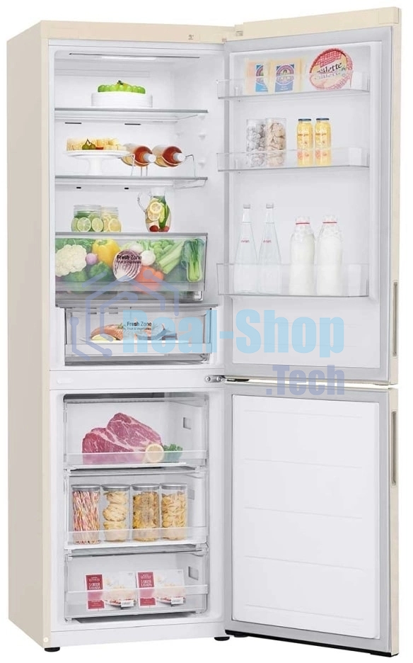Холодильник LG GC-B459AEMW бежевый двухкамерный 234/110л морозилка снизу, No Frost