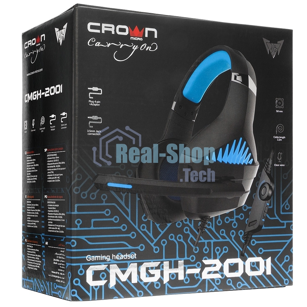 Гарнитура проводная игровая CROWN CMGH-2001 Black&blue