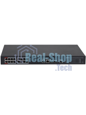 Коммутатор 20-портовый гигабитный управляемый с PoE Dahua DH-S4220-16GT-240, уровень L2, 16xRJ45 1Gb PoE, 2xRJ45 1Gb, 2xSFP 1Gb, суммарно до 240Вт, коммутация 56 Гбит/с, MAC-таблица 8к, металл