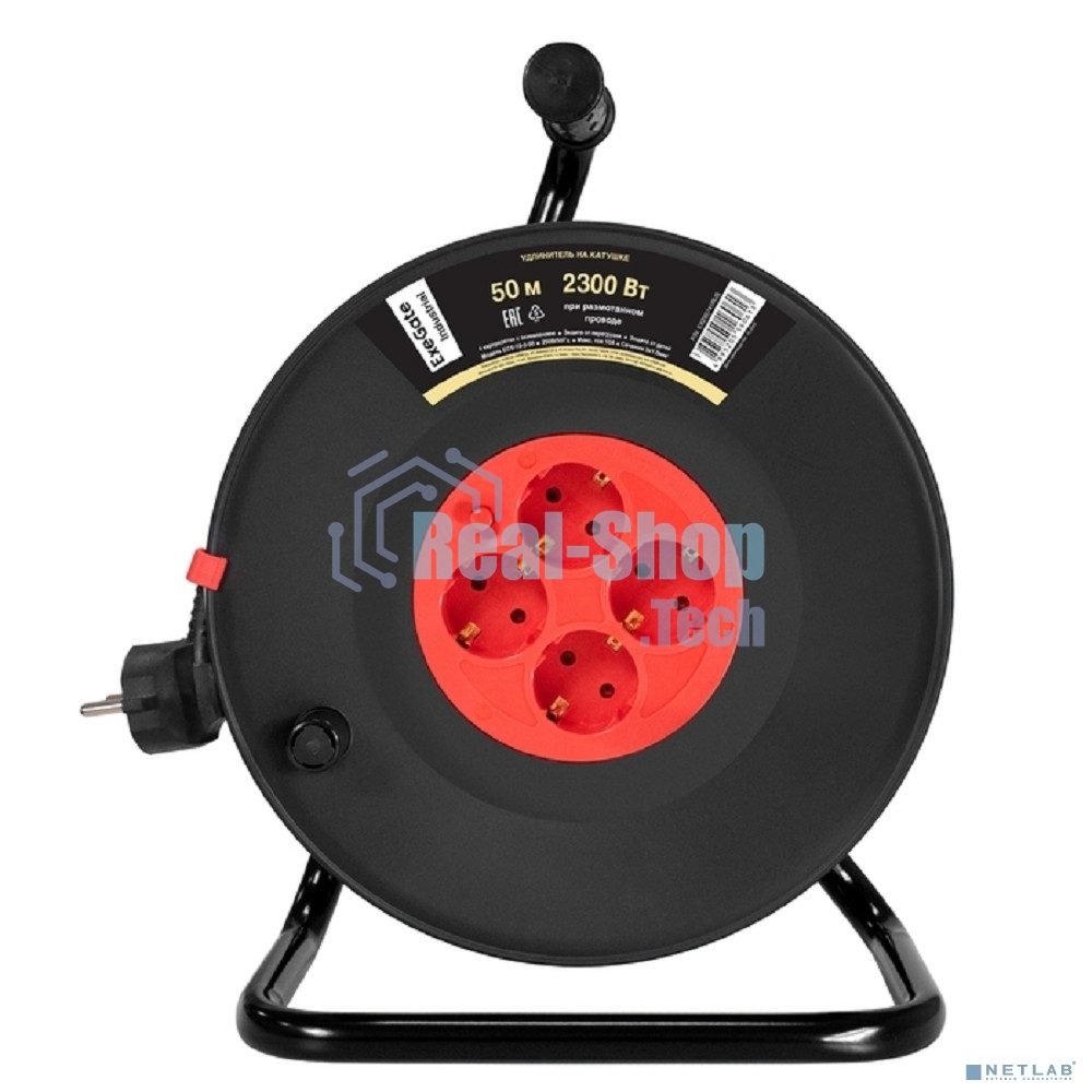 Удлинитель на катушке ExeGate industrial ECS-10-3-50 (4 евророзетки с заземлением, IP20, 50 м, защита от детей, защита от перегрузки, 3х1,0 мм2, 10А/2.3 кВт)