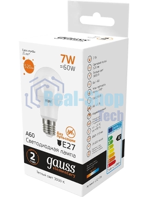 Лампа светодиодная Gauss 23217A LED Elementary A60 7W E27 520lm 2700K 1/10/100 0