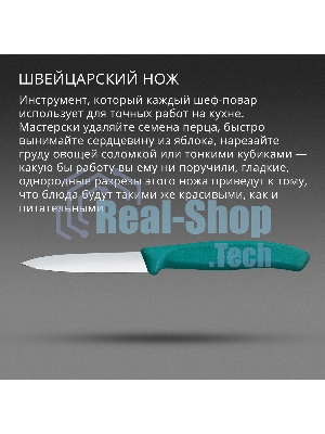 Нож кухонный Victorinox Swiss Classic 6.7604.C1 для чистки овощей и фруктов лезв. 80 мм прямая заточка зеленый