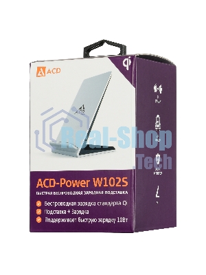 Сетевое зарядное устройство ACD-W102S-F1S 10Вт, беспроводная Qi, 2-катушки с QC, 5В/2А ~ 9В/1,8А RTL