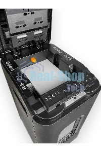 Шредер Heleos АП55-4 черный с автоподачей (секр.P-4) фрагменты 400лист. 55лтр. скрепки скобы пл.карты