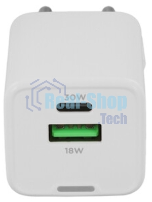Зарядное устройство Cablexpert MP3A-PC-63, 30Вт GaN, 3А, QC4.0/PD, 1xUSB, 1xType-C, белый, пакет