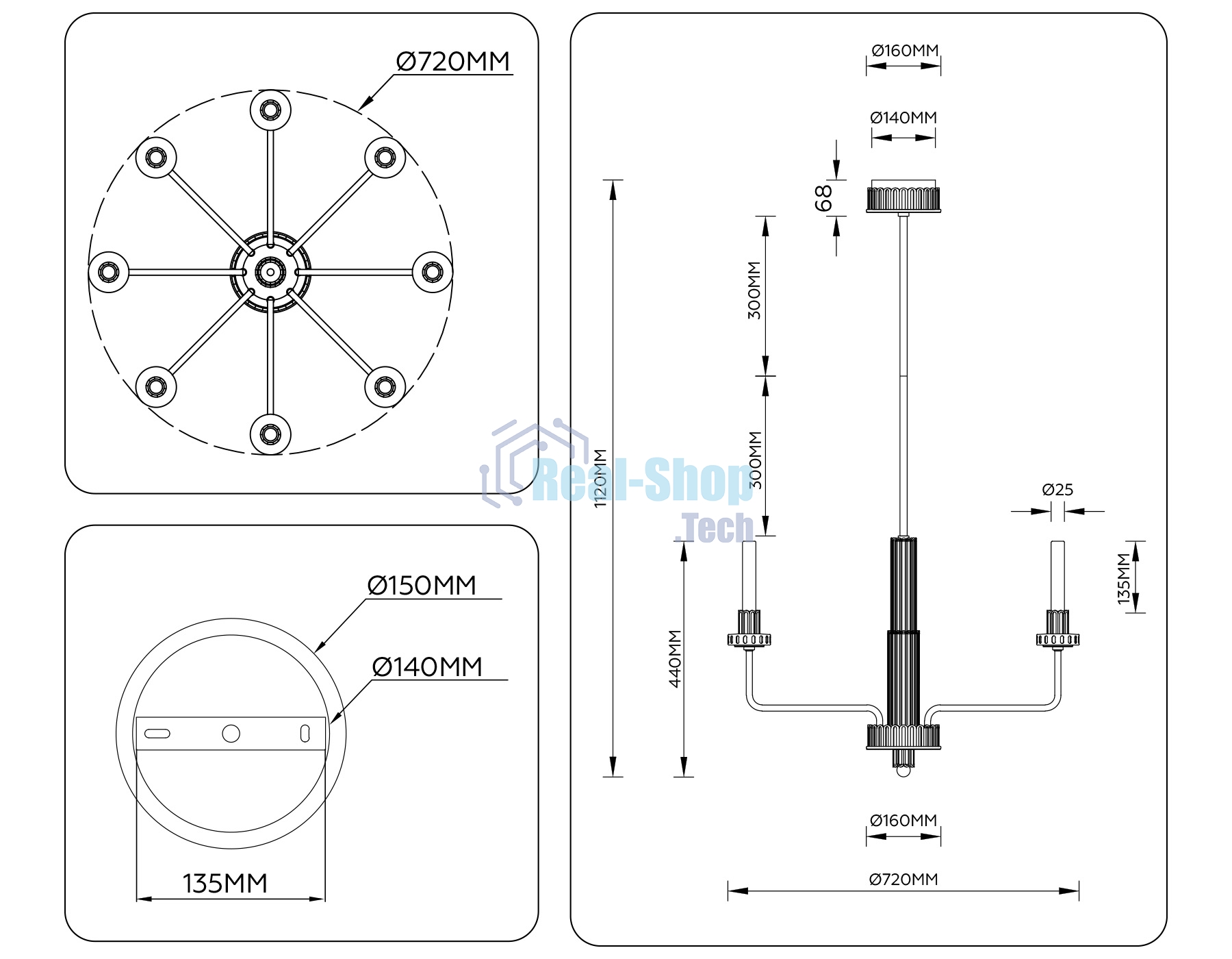 Люстра Ambrella light LH53126/8 GD/WH/GB золото/белый/серо-синий 13W 3000K D720*1120