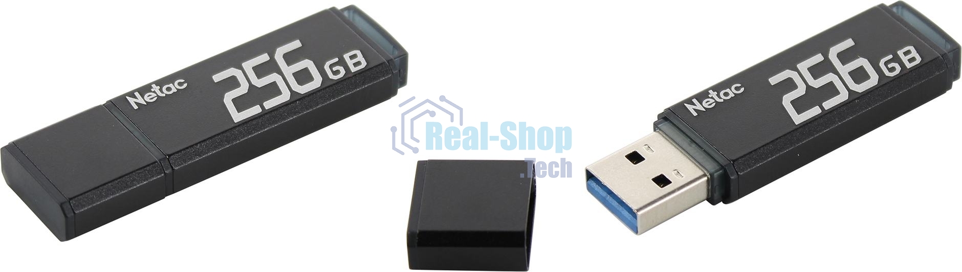Флешка USB Netac U351, NT03U351N-256G-30BK, 256Gb, USB 3.0, с колпачком, металлическая черная