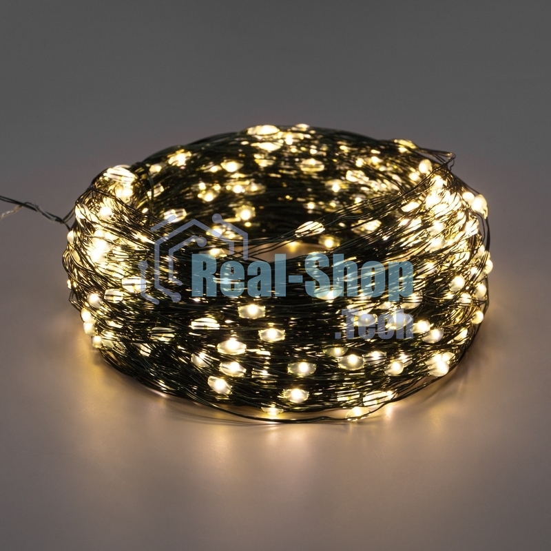 Гирлянда Роса с контроллером 50м, 500LED, IP20, 230В, зеленый провод, теплое белое свечение 