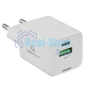 Зарядное устройство Cablexpert MP3A-PC-63, 30Вт GaN, 3А, QC4.0/PD, 1xUSB, 1xType-C, белый, пакет