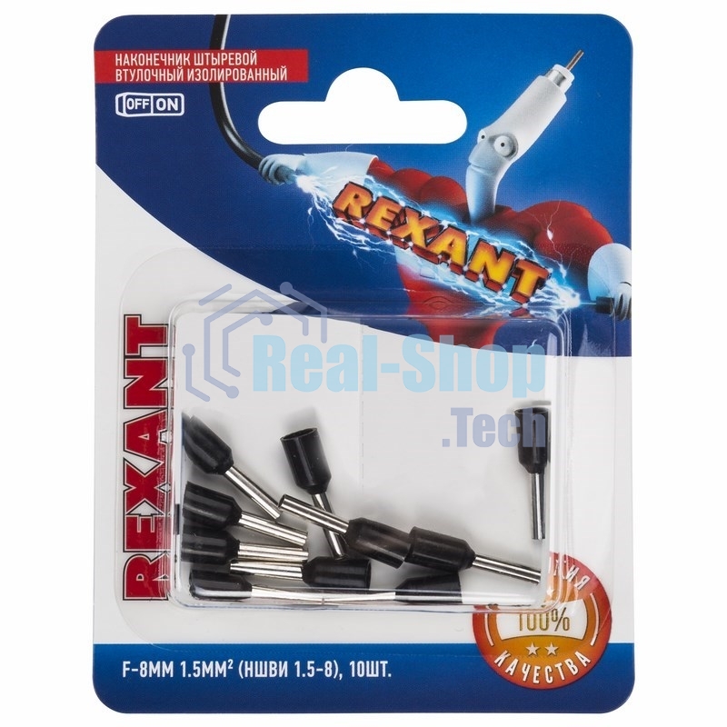 Наконечник штыревой втулочный Rexant изолированный, F-8 мм, 1.5 мм², НШВи 1.5-8/Е 1,5-8/E1508, черный, в упак. 10 шт.