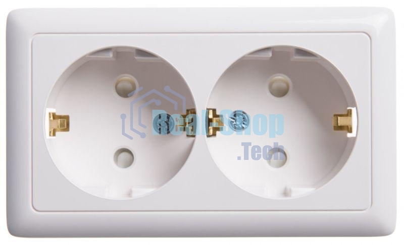 Розетка 2-м ОП Хит 16А защ. шторки с заземл. белый SchE RA16-239-B