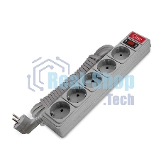 Удлинитель с сетевым фильтром 5х5 м 10А ПВС 3х0.75 сер. Союз 1330