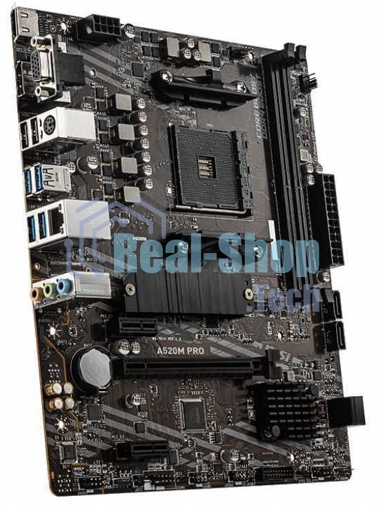 Материнская плата MSI A520M PRO, AM4, AMD A520, 2xDDR4, 4xSATA, 1xM.2, 1xPCIe 3.0 x16, 1xVGA, 1xDVI-D, 1xHDMI, 1x 1Gb LAN, 2xUSB 2.0, 4xUSB 3.2 Gen 1, 3x3.5 мм, 7.1, mATX