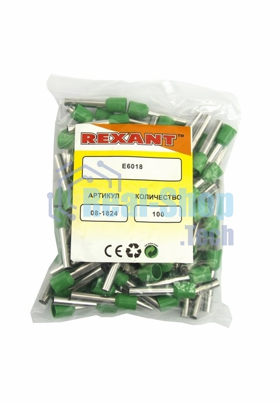 Наконечник штыревой втулочный изолированный Rexant F-18 мм 6 мм² (НШВи 6.0-18) зеленый