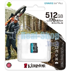 Флеш карта Kingston microSD 512GB microSDXC Class 10 UHS-I U3 V30 Canvas Go Plus 170MB/s