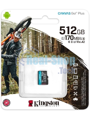 Флеш карта Kingston microSD 512GB microSDXC Class 10 UHS-I U3 V30 Canvas Go Plus 170MB/s