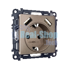 Комплект механизма электрической розетки ALFA Темная бронза матовый 2USB A+A 18W (быстрая зарядка) с/з QUANT (AP6390, VM155) MA639010