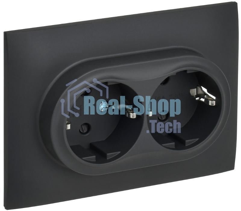 Розетка 2-м IEK SKANDY SK-R07G графит SK-R24-16-K53-F 16А с заземл. защ. штроки в сборе