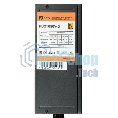 Блок питания CWT PUO1050V-G, 1050Вт, 80 PLUS Gold, 140мм, модульный, черный