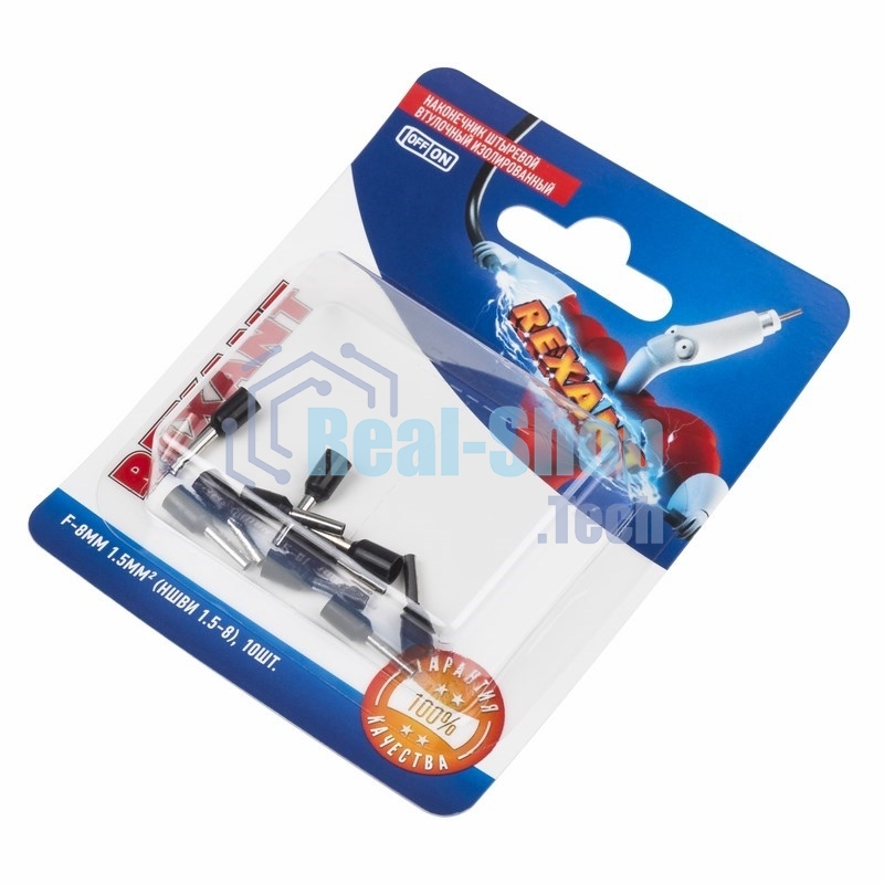 Наконечник штыревой втулочный Rexant изолированный, F-8 мм, 1.5 мм², НШВи 1.5-8/Е 1,5-8/E1508, черный, в упак. 10 шт.