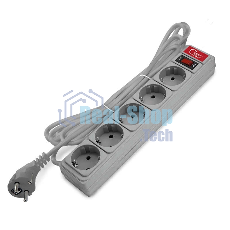 Удлинитель с сетевым фильтром 5х3 м 10А ПВС 3х0.75 сер. Союз 1329