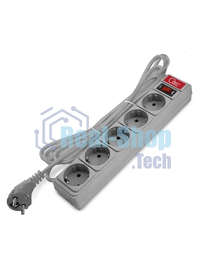 Удлинитель с сетевым фильтром 5х3 м 10А ПВС 3х0.75 сер. Союз 1329