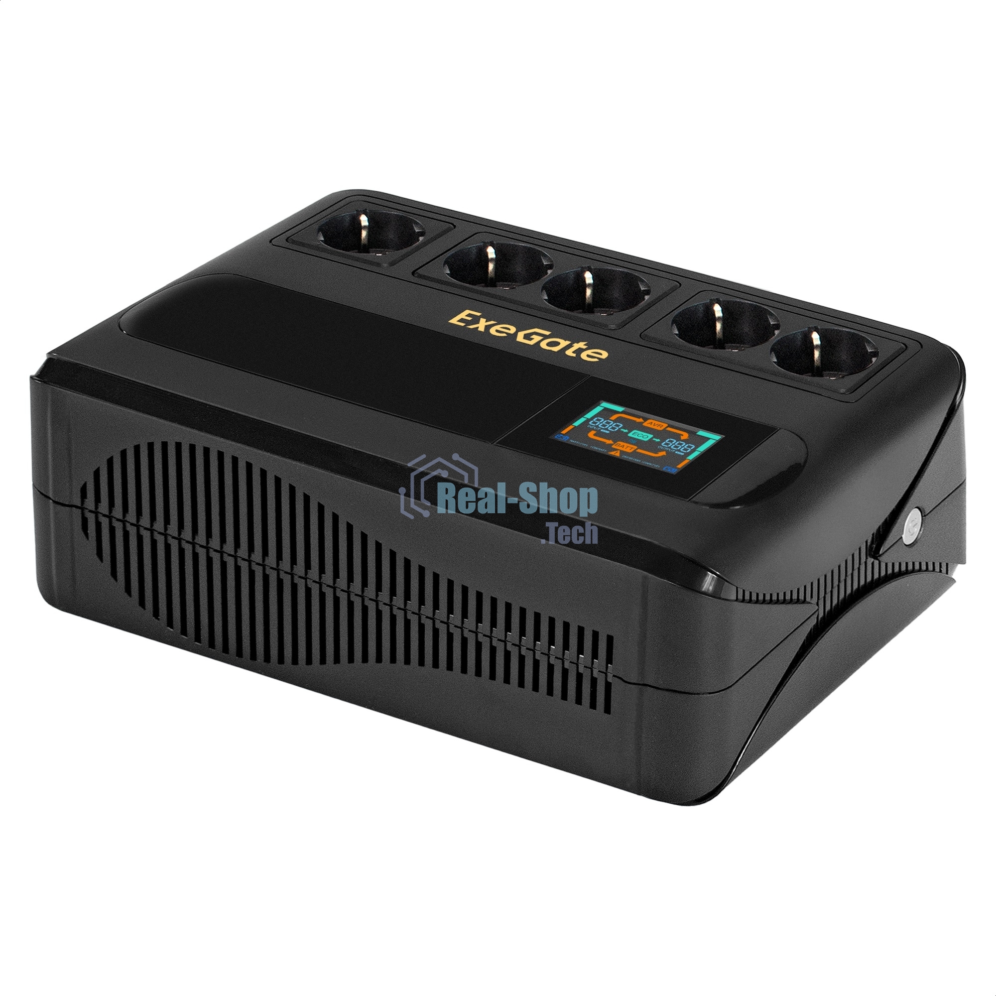 Источник бесперебойного питания ExeGate NEO Smart BU-800.LCD.AVR.5SH 800VA/480W, цветной LCD-дисплей, AVR, 5*Schuko, черный