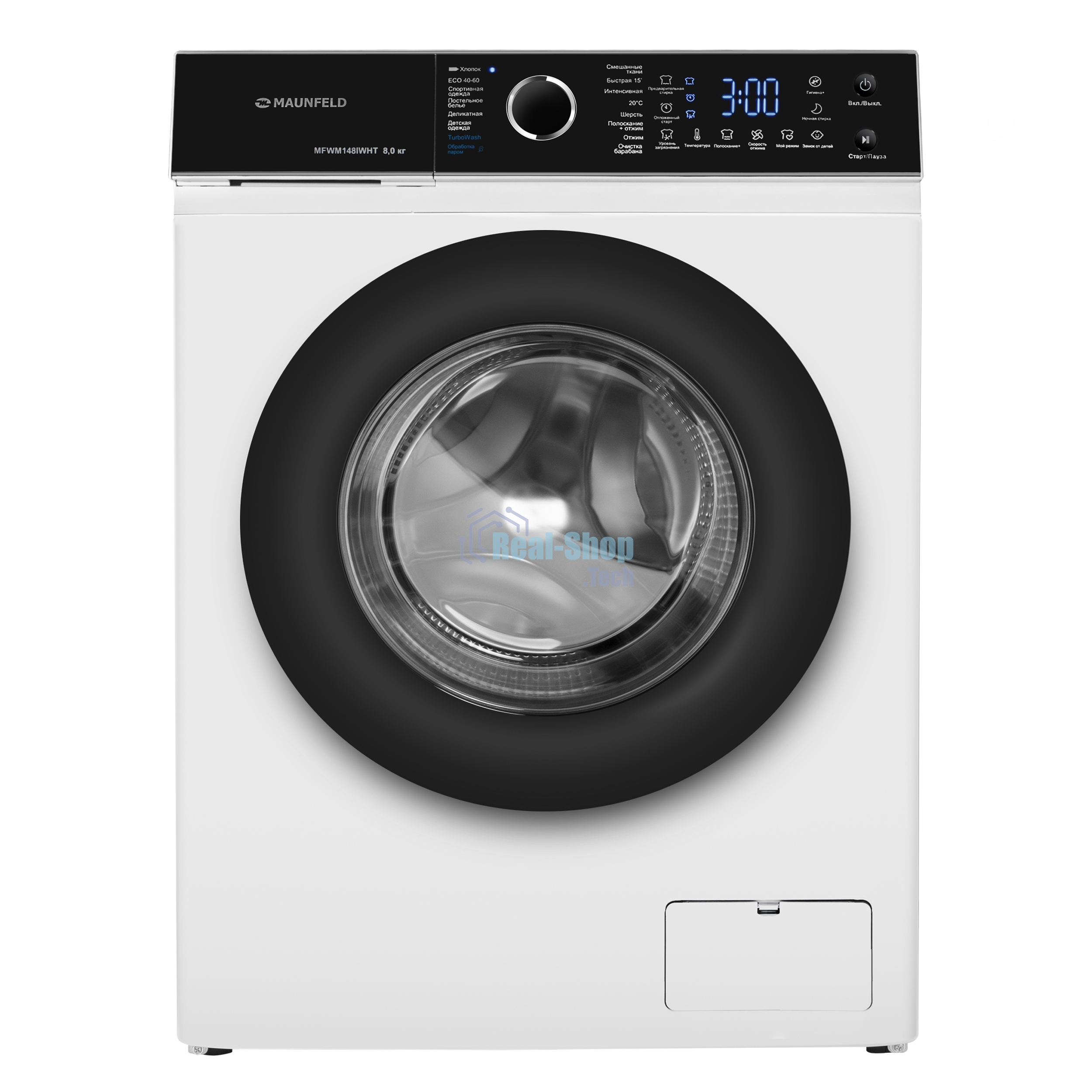 Стиральная машина c инвертором и паром Maunfeld MFWM148IWHT белый, загрузка фронтальная 8 кг, 1400 об/мин, класс: A+++