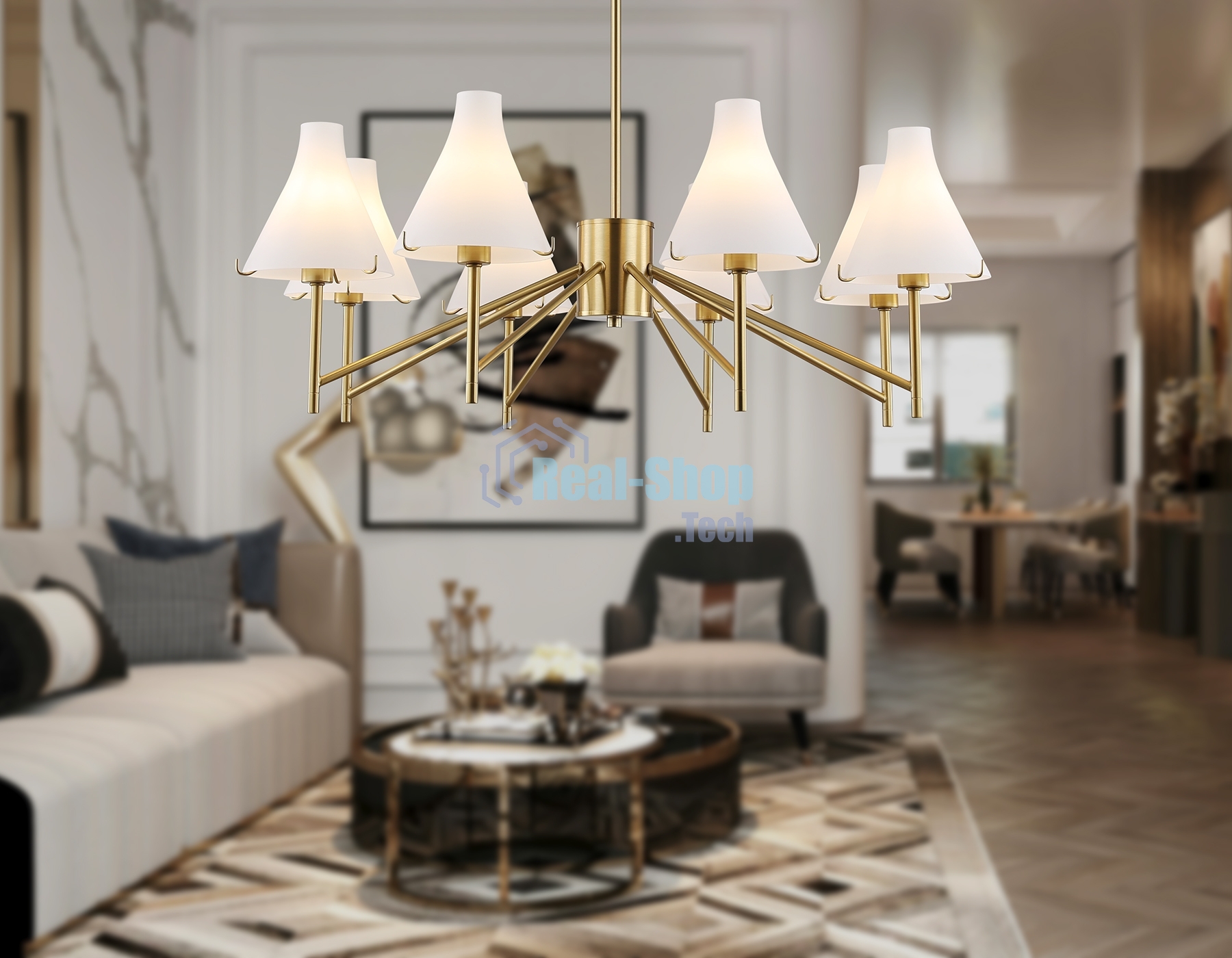 Люстра Ambrella light LH57135/8 BS/FR латунь/белый матовый E14/8 max 40W D800*650