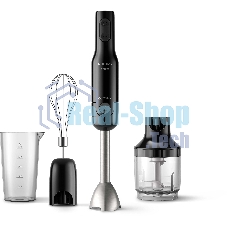 Блендер погружной Philips HR2543/90, 700 Вт, 1 скорость, турбо режим, стакан для взбивания, венчик, измельчитель, черный