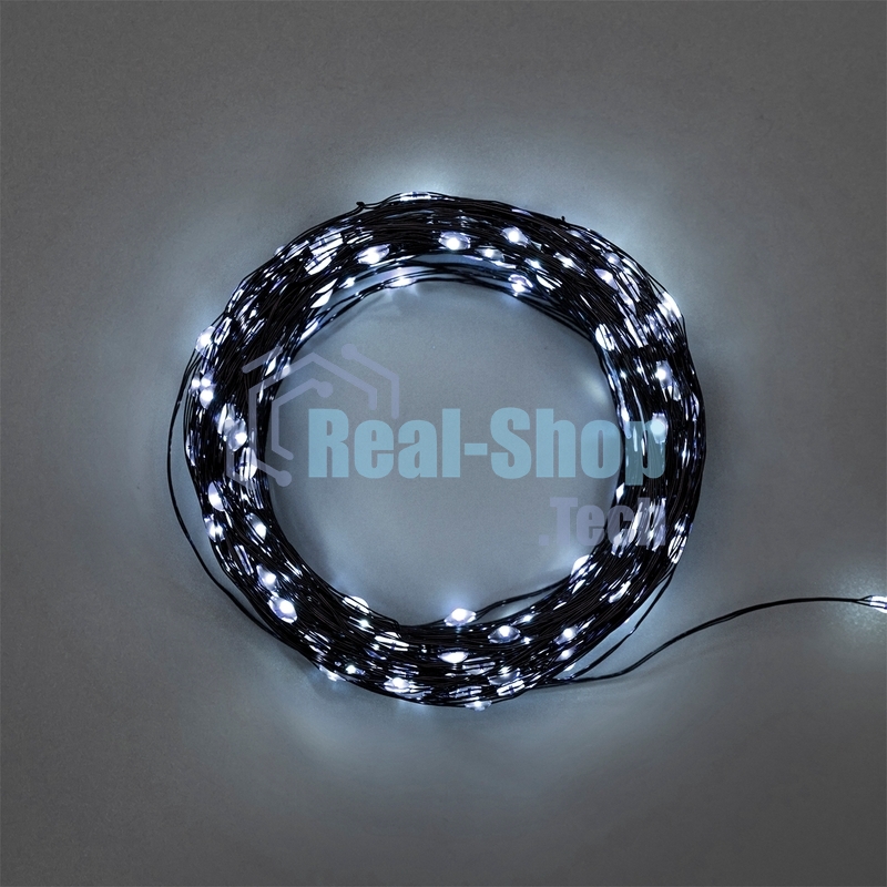 Гирлянда Роса с контроллером 30м, 300LED, IP20, 230В, зеленый провод, белое свечение 