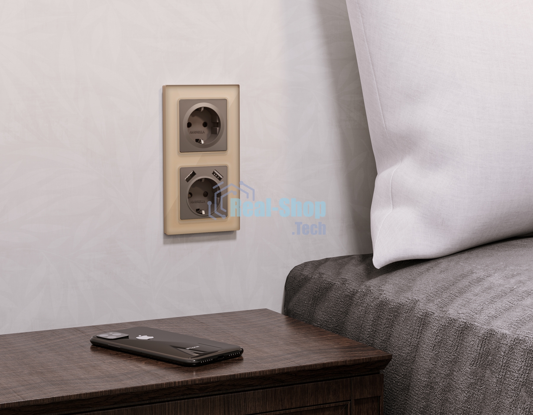 Комплект механизма электрической розетки ALFA Темная бронза матовый 2USB A+A 18W (быстрая зарядка) с/з QUANT (AP6390, VM155) MA639010