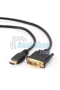 Кабель HDMI-DVI Cablexpert CC-HDMI-DVI-6, 19M/19M, single link, медь, позол.разъемы, экран, 1.8м, черный, пакет