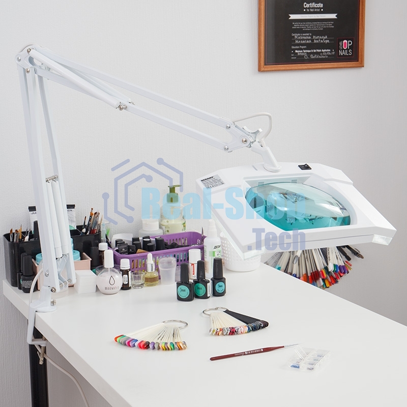 Лупа на струбцине Rexant, квадратная, 5D, с подсветкой, белая