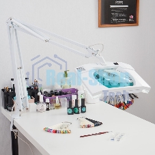 Лупа на струбцине Rexant, квадратная, 5D, с подсветкой, белая