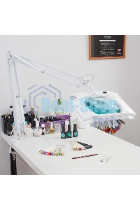 Лупа на струбцине Rexant, квадратная, 5D, с подсветкой, белая