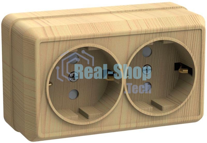 Розетка 2-м ОП Октава 16А РС22-3-ОС с заземл. сосна ИЭК ERO21-K03-16-DC