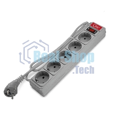 Удлинитель с сетевым фильтром 5х1.8 10А ПВС 3х0.75 сер. Союз 1341