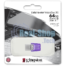 Флешка USB Kingston DataTraveler microDuo 3C (DTDUO3CG3/64Gb), 64Gb, USB 3.2 Gen 1/Type-C, R/W 200/15, фиолетовый