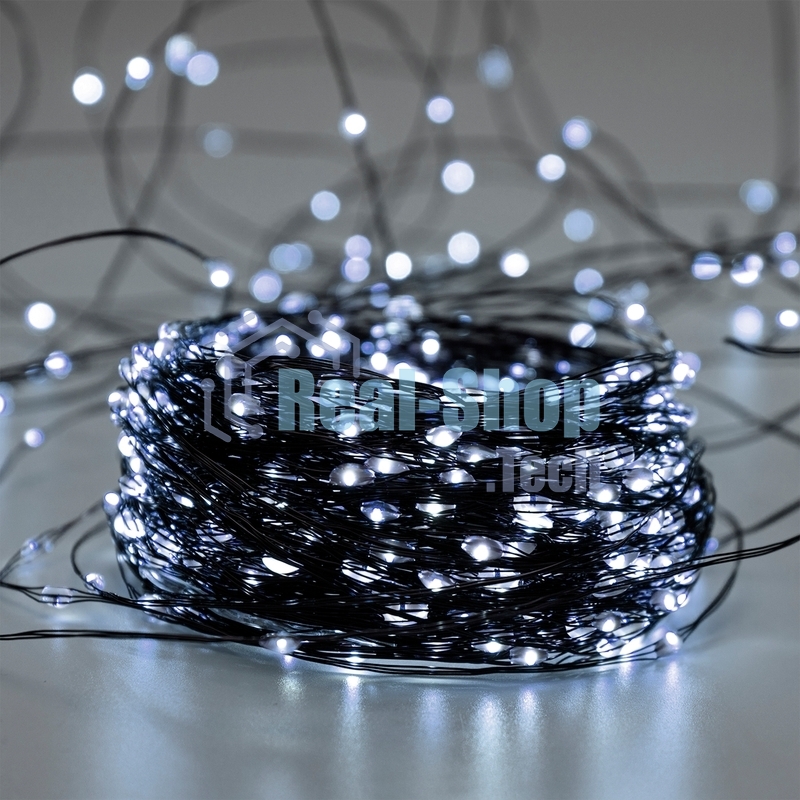 Гирлянда Роса с контроллером 30м, 300LED, IP20, 230В, зеленый провод, белое свечение 