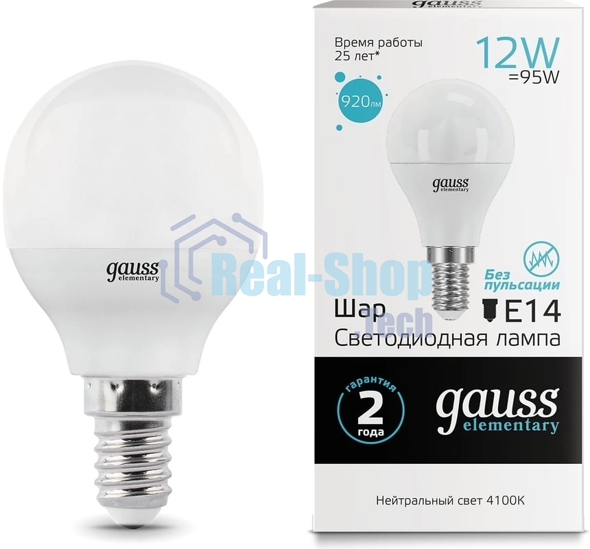 Лампа светодиодная LED Gauss Elementary Шар 12W 920lm E14 4100K