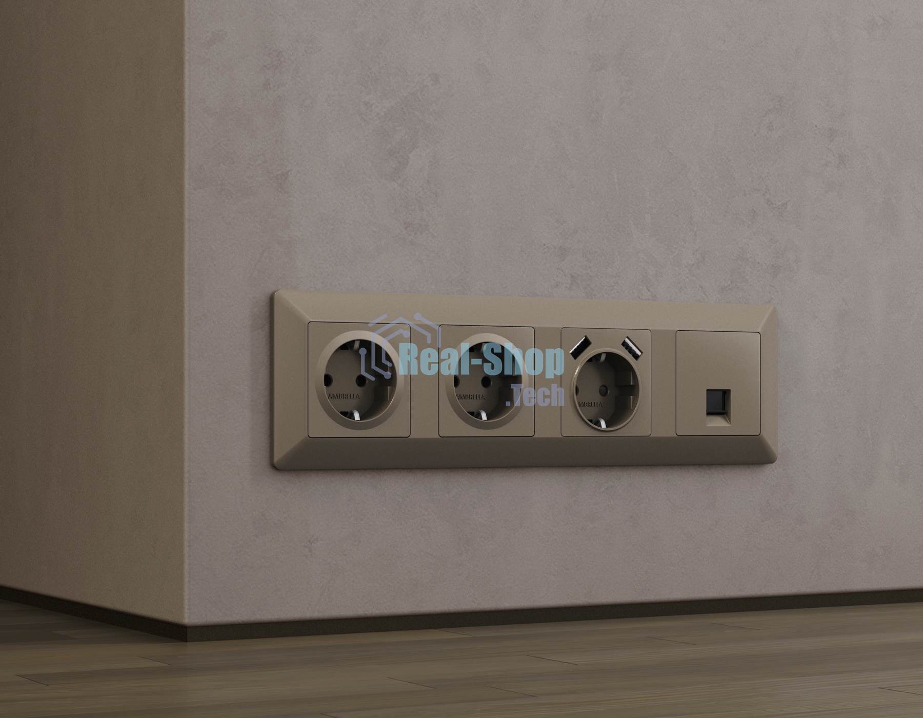 Комплект механизма электрической розетки ALFA Темная бронза матовый 2USB A+A 18W (быстрая зарядка) с/з QUANT (AP6390, VM155) MA639010