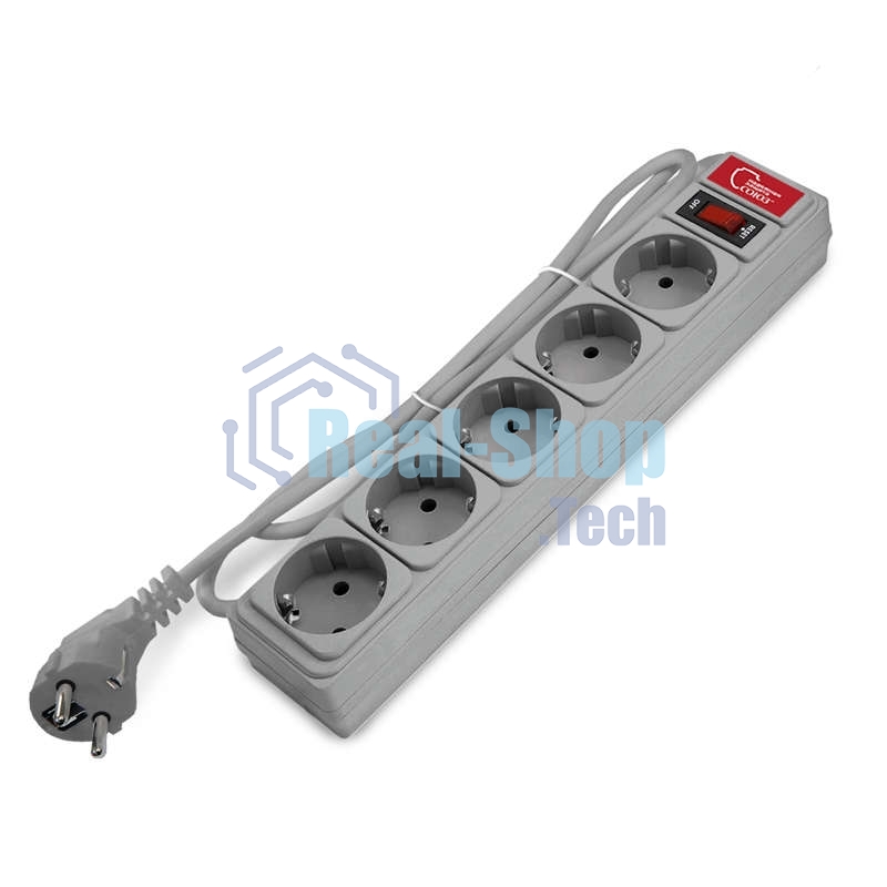 Удлинитель с сетевым фильтром 5х1.5 м 10А ПВС 3х0.75 сер. Союз 1328