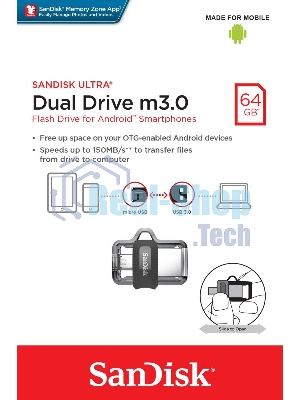 Флешка USB 64 Gb SanDisk Ultra Android Dual OTG, m3.0/USB 3.0, черный