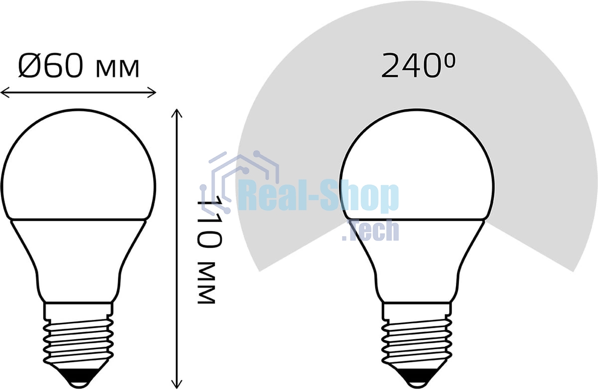 Лампа светодиодная Gauss 23217A LED Elementary A60 7W E27 520lm 2700K 1/10/100 0