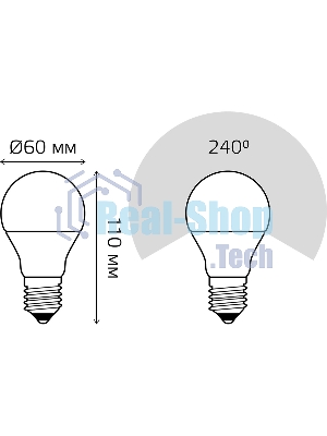 Лампа светодиодная Gauss 23217A LED Elementary A60 7W E27 520lm 2700K 1/10/100 0