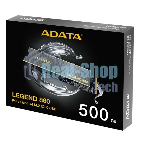 Накопитель SSD ADATA LEGEND 860, 500Gb, PCIe 4.0 x4, M.2 2280, NVMe, R/W 5000/3000, с радиатором