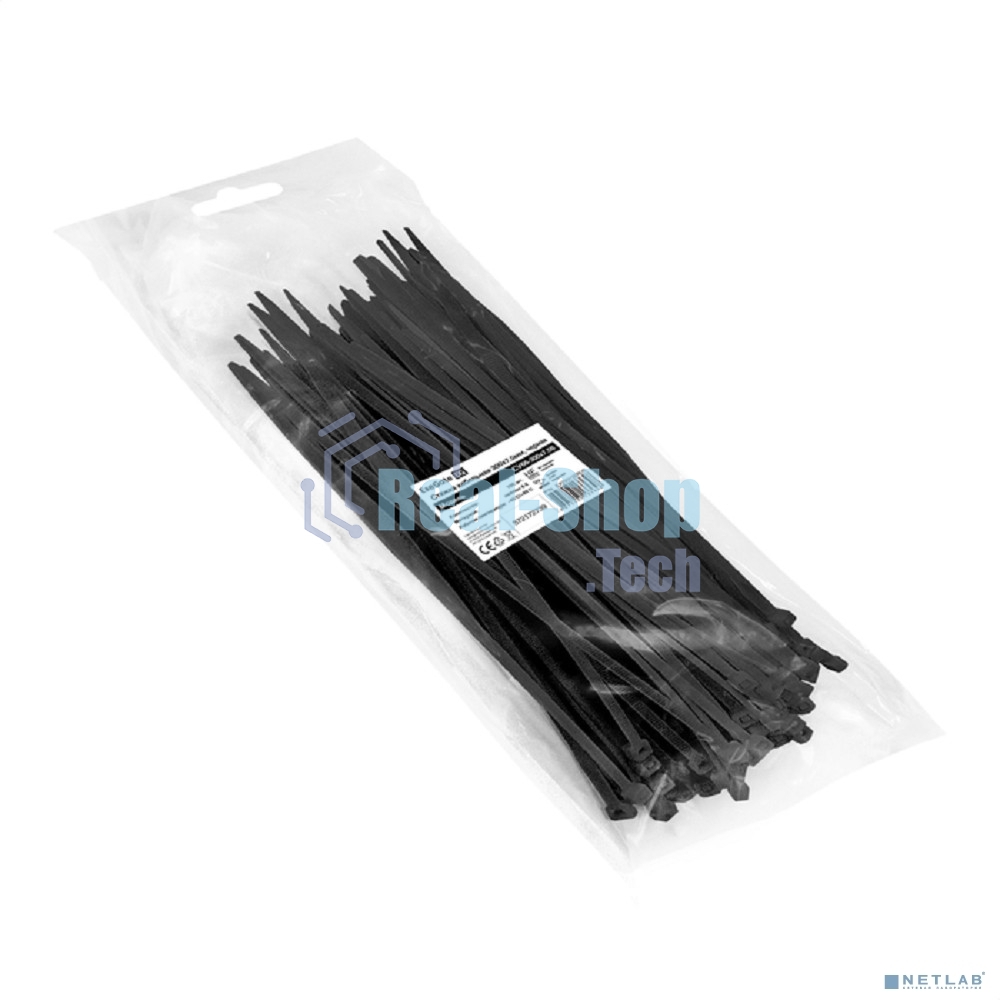 Стяжка (хомут) нейлоновая ExeGate EX293132RUS CV66-300x7.5B (нейлон 6.6, 300x7.5 мм, неоткрывающаяся, halogen free, -40°C - +85°C, черная, 100 шт)