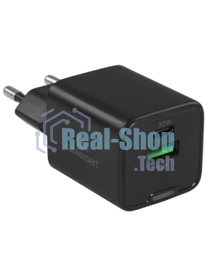 Зарядное устройство Cablexpert MP3A-PC-64, 30Вт GaN, 3А, QC4.0/PD, 1xUSB, 1xType-C, черный, пакет