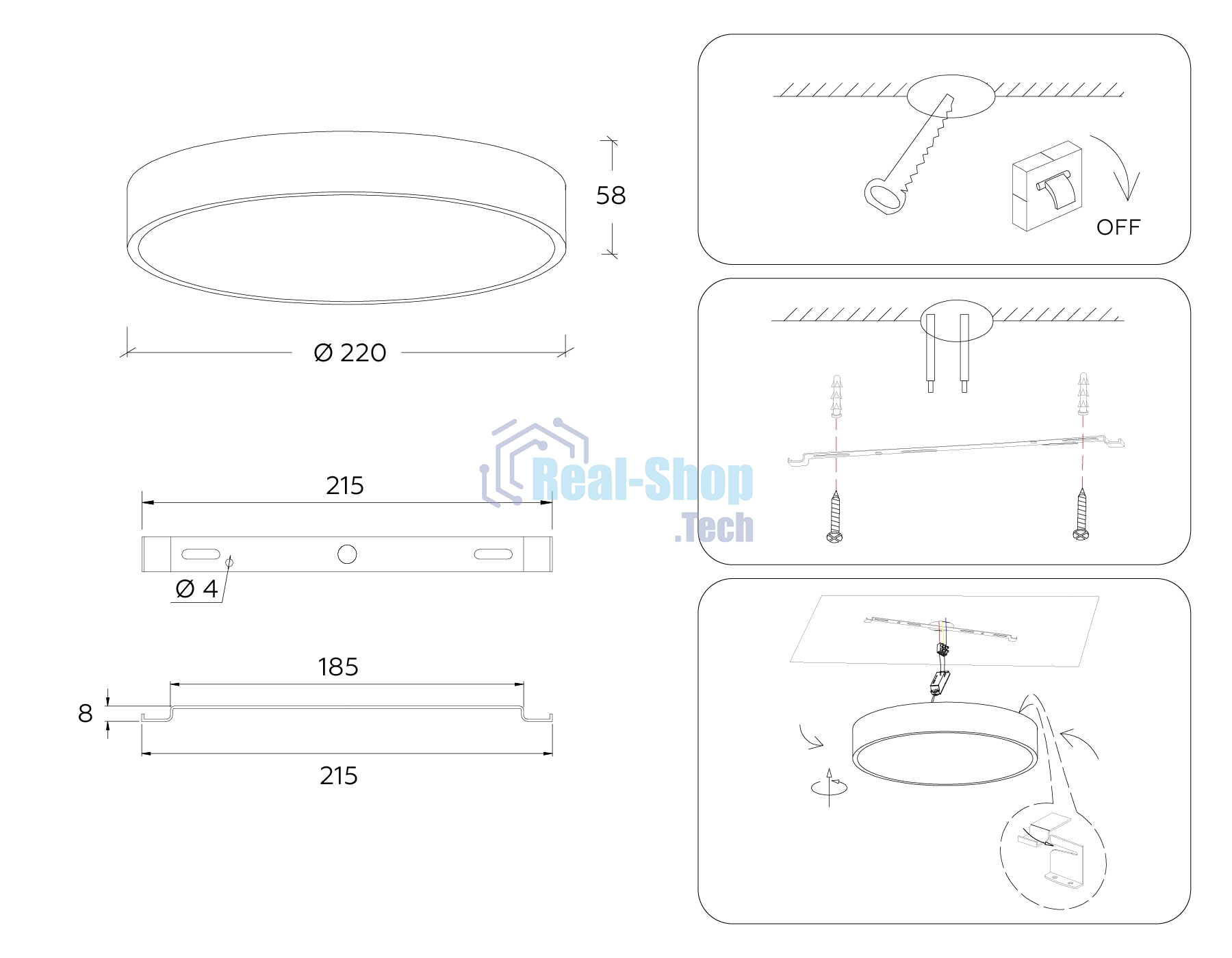 Потолочный светодиодный светильник Ambrella light FV5519 WH белый LED 26W 3000K D220*58 (Без ПДУ)